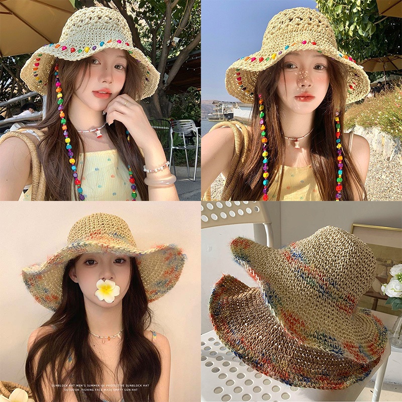หมวกแฟชั่นผู้หญิง หมวกปีกกว้าง หมวกสานไปทะเล กันแดดดี ไปทะเล y2k