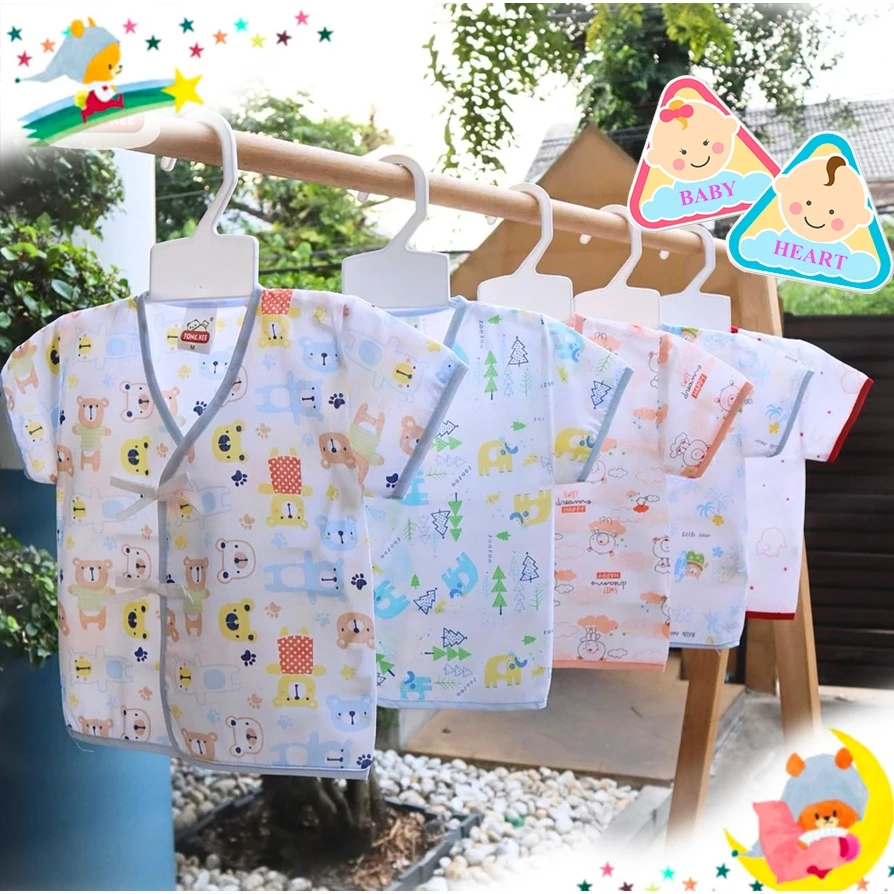 Baby heart (เซต 5 ตัว)เสื้อเดี่ยวผูกหน้า ผ้าป่านเด็กแรกเกิด(0-3 เดือน)