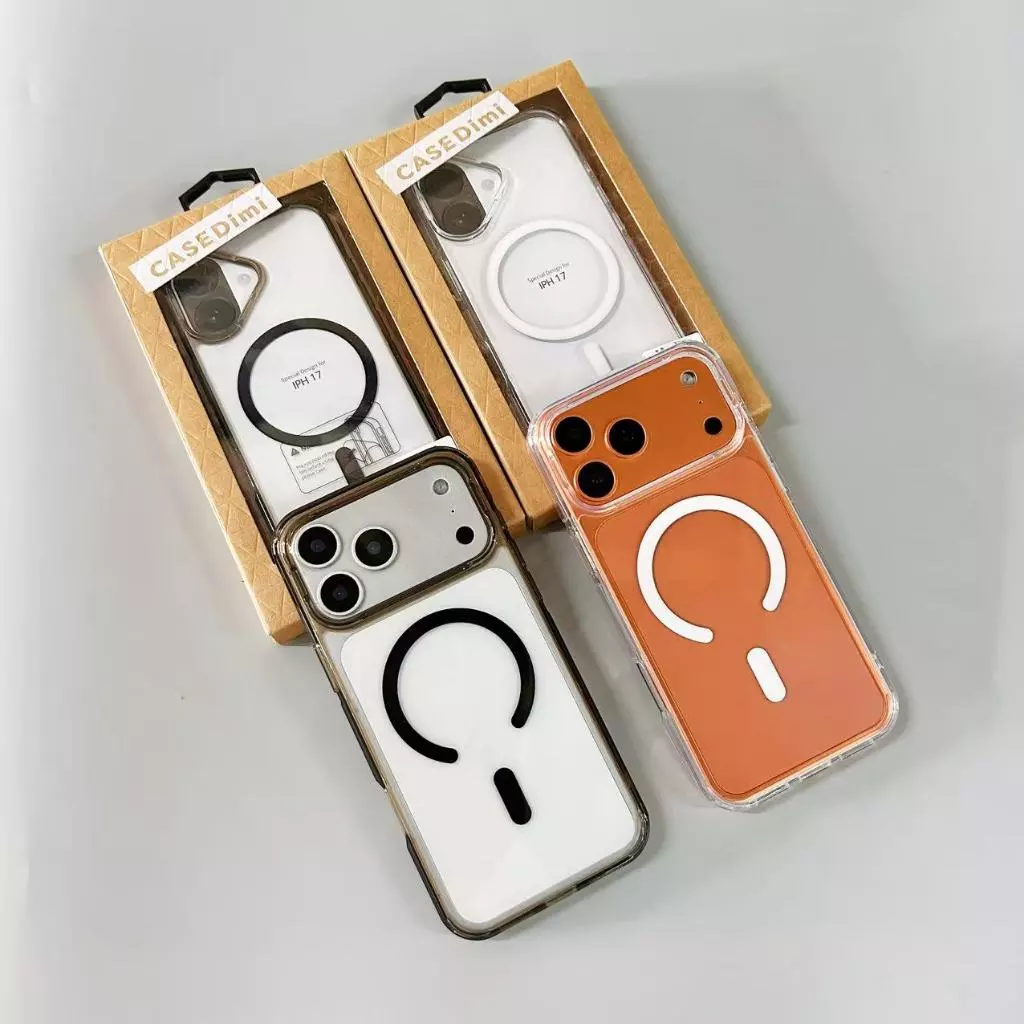 for iPhone17 pro max เคสใสอะคริลิคชาร์จได้ เคสชาร์จไร้สาย กล่องน้ำตาล กันกระแทก สำหรับ for iPhone 17 17pro 17promax