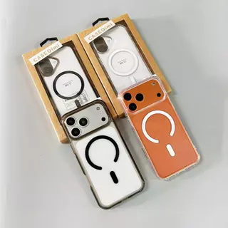 for iPhone17 pro max เคสใสอะคริลิคชาร์จได้ เคสชาร์จไร้สาย กล่องน้ำตาล กันกระแทก สำหรับ for iPhone 17 17pro 17promax