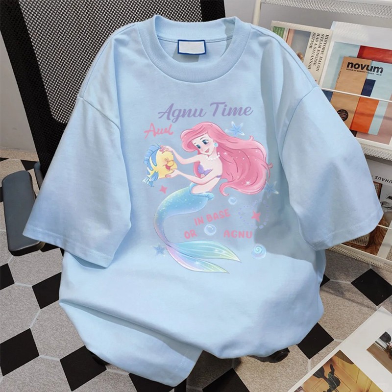เสื้อยืดคอกลม แขนสั้น โอเวอร์ไซซ์ ใส่สบาย เหมาะสำหรับคนรูปร่างอวบ เสื้อคู่รัก วินเทจ รูปแบบนางเงือก