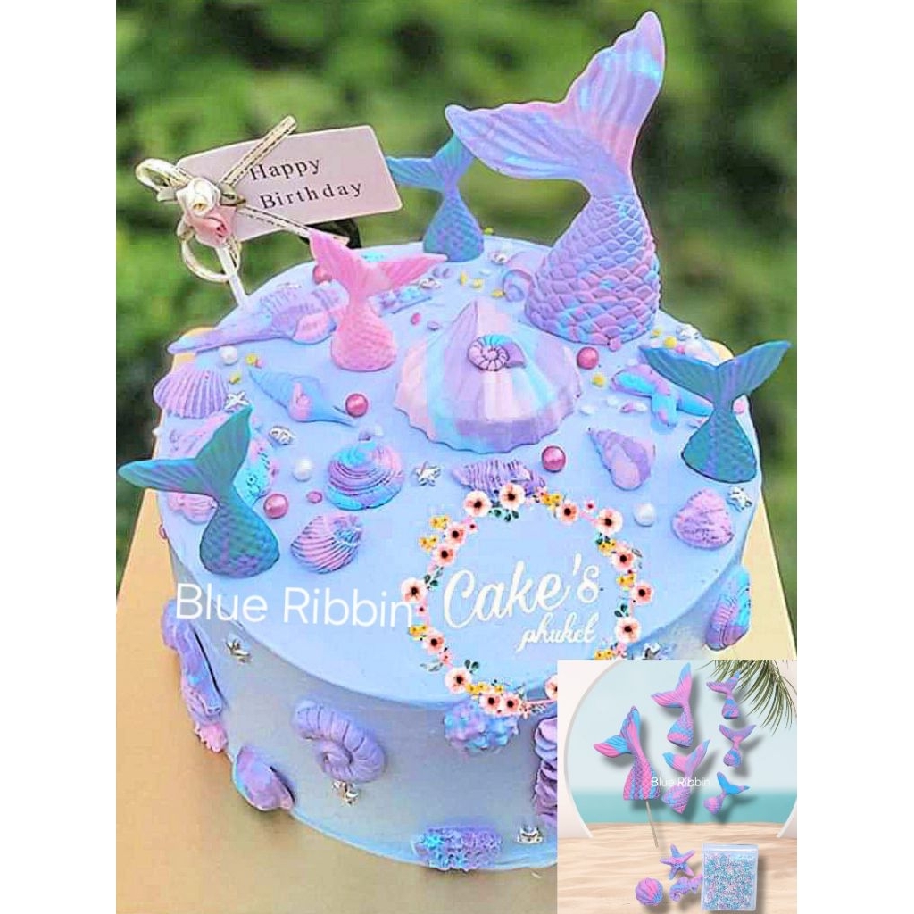 น้ำตาลแต่งเค้ก เปลือกหอยคละแบบโทนสีม่วงชมพูฟ้า 20ชิ้น