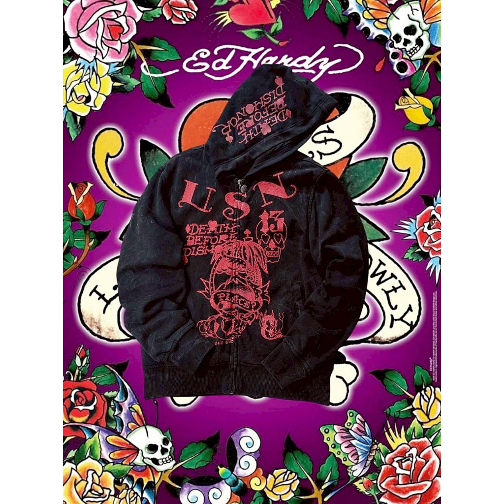 #EdHardy เสื้อสเวตเตอร์ฮู้ด Streetwear มือสองแบรนด์แท้ size S