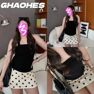 GHAOHES ✅ กระโปรงสั้นลายจุดเอวสูง⭐มีซับใน🍒 สองสี ดำ-ขาว✨กระโปรงทรงเอลายจุด🍓โอบก้นได้อย่างสมบูรณ์แบบ📏ขนาด S-3XL#2043
