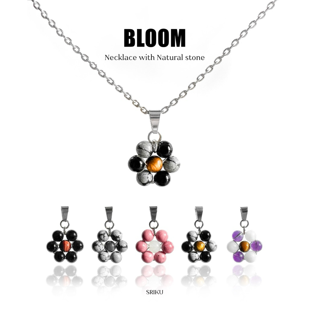 [SRIKU] สร้อยคอจี้หินมงคล - BLOOM สแตนเลส ไม่ลอกดำ หินแท้ขนาด 6 มิล handmade