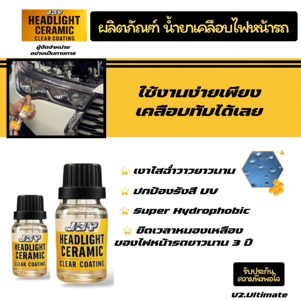 J3Y ผลิตภัณฑ์น้ำยาเคลือบไฟหน้า J3Y HEADLIGHT CERAMIC CLEAR COATING ให้แสงสว่างใส ป้องกัน UV