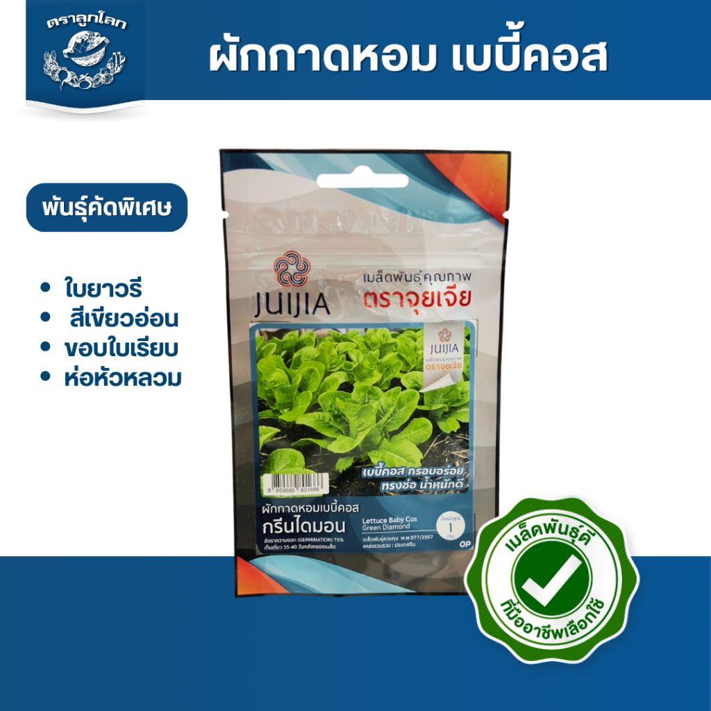 ตราลูกโลก เมล็ดผักกาดหอม เบบี้คอส Lettuce เมล็ดพันธุ์ผัก ผักสวนครัว ผักซอง ลูกโลก