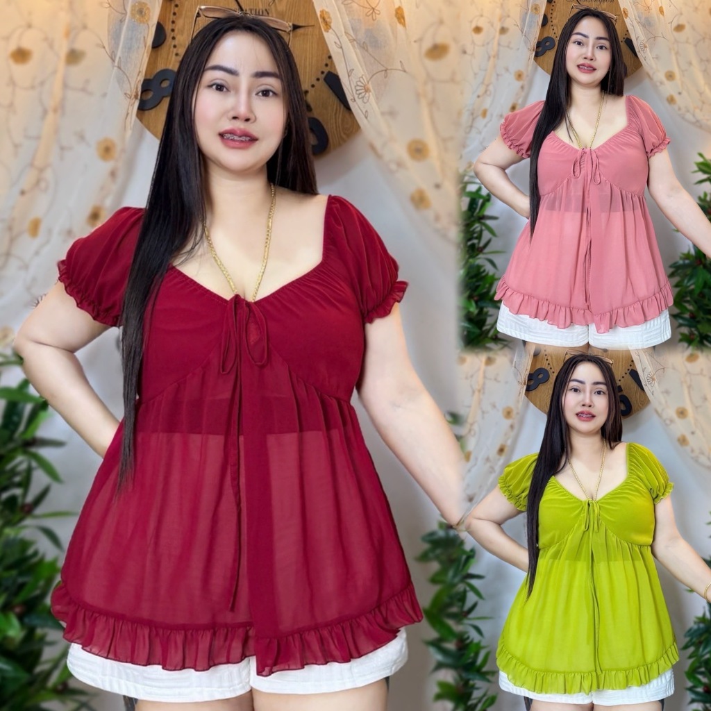 เสื้อสาวอวบ**ร้าน แม่เพ็ญ อก38-46ยาว27 สมอคหลัง ผ้าชีฟองสวยมาก**รุ่น ปันปัน**