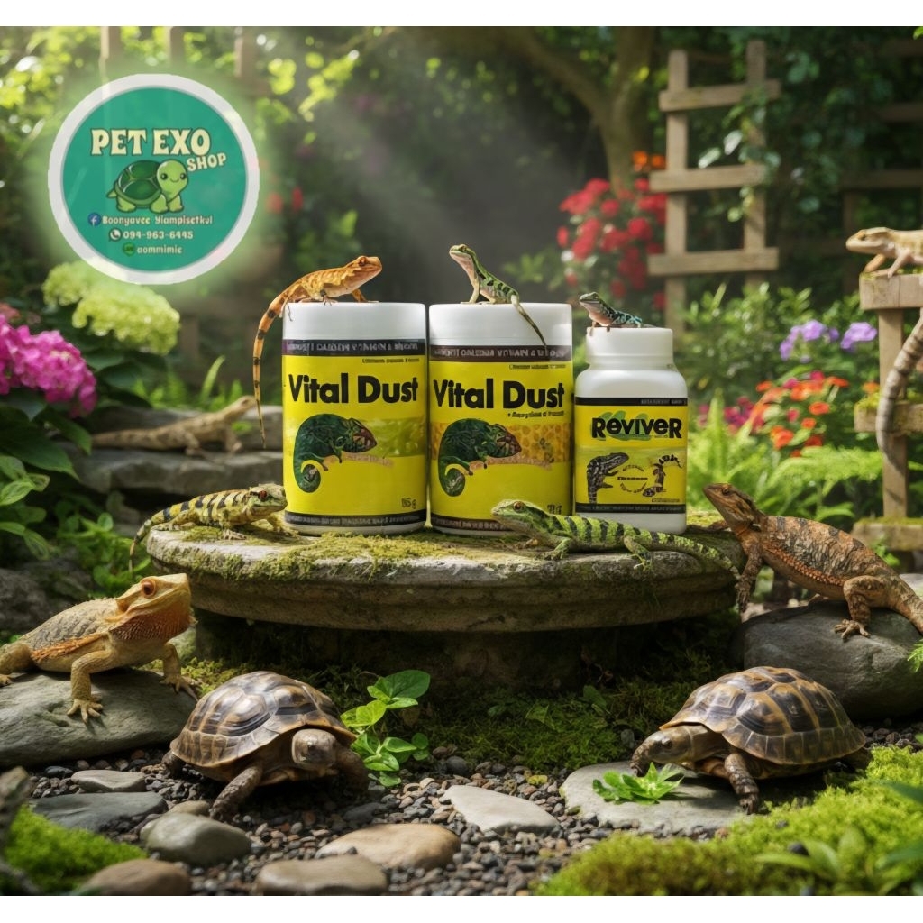 🦎ล๊อตใหม่ที่สุดVital Dust Bee และ ReviveR แคลเซียมและวิตามินสัตว์เลื้อยคลาน เต่าบก ตุ๊กแก กิ้งก่า🐢