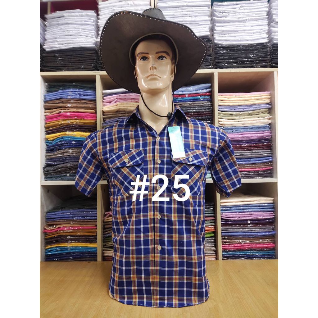 เสื้อเชิ้ต 2กระเป๋า แขนสั้น ตาสก๊อต สินค้าไทย มีทั้งหมด 44 สี