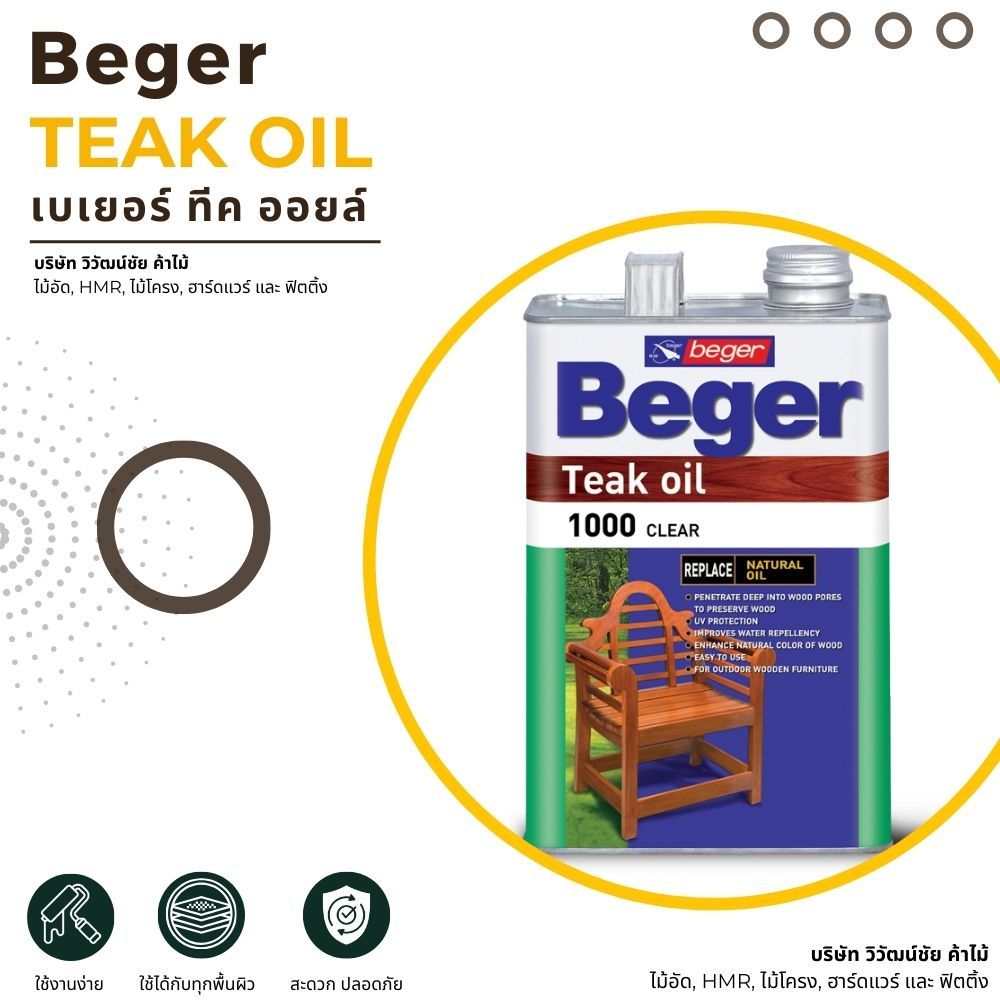 Beger ทีค ออยล์ Teak Oil เบเยอร์ น้ำมันรักษาเนื้อไม้  สีทาเฟอร์นิเจอร์ไม้ภายนอก