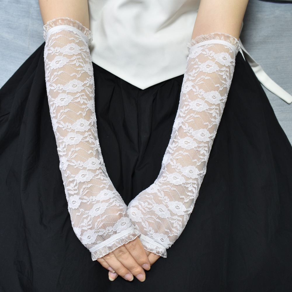 ถุงมือลูกไม้ยาวครึ่วนิ้วมีระบาย2342