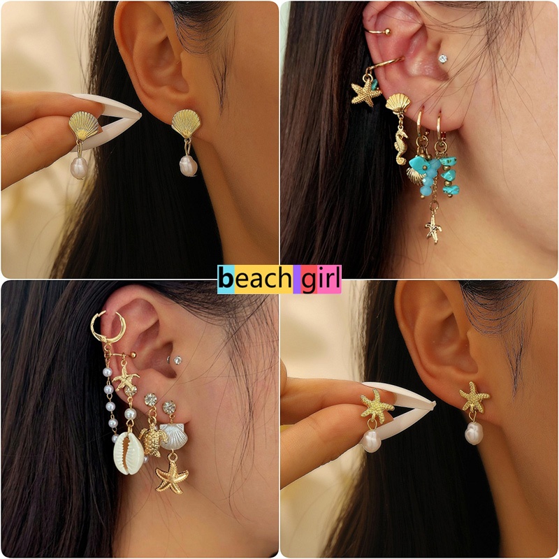 beachgirl ต่างหูผู้หญิง เครื่องประดับแฟชั่น สไตล์ชายหาด ราคาถูกที่สุด ปลาดาว ต่างหูเปลือกหอย พร้อมส่งจากไทย