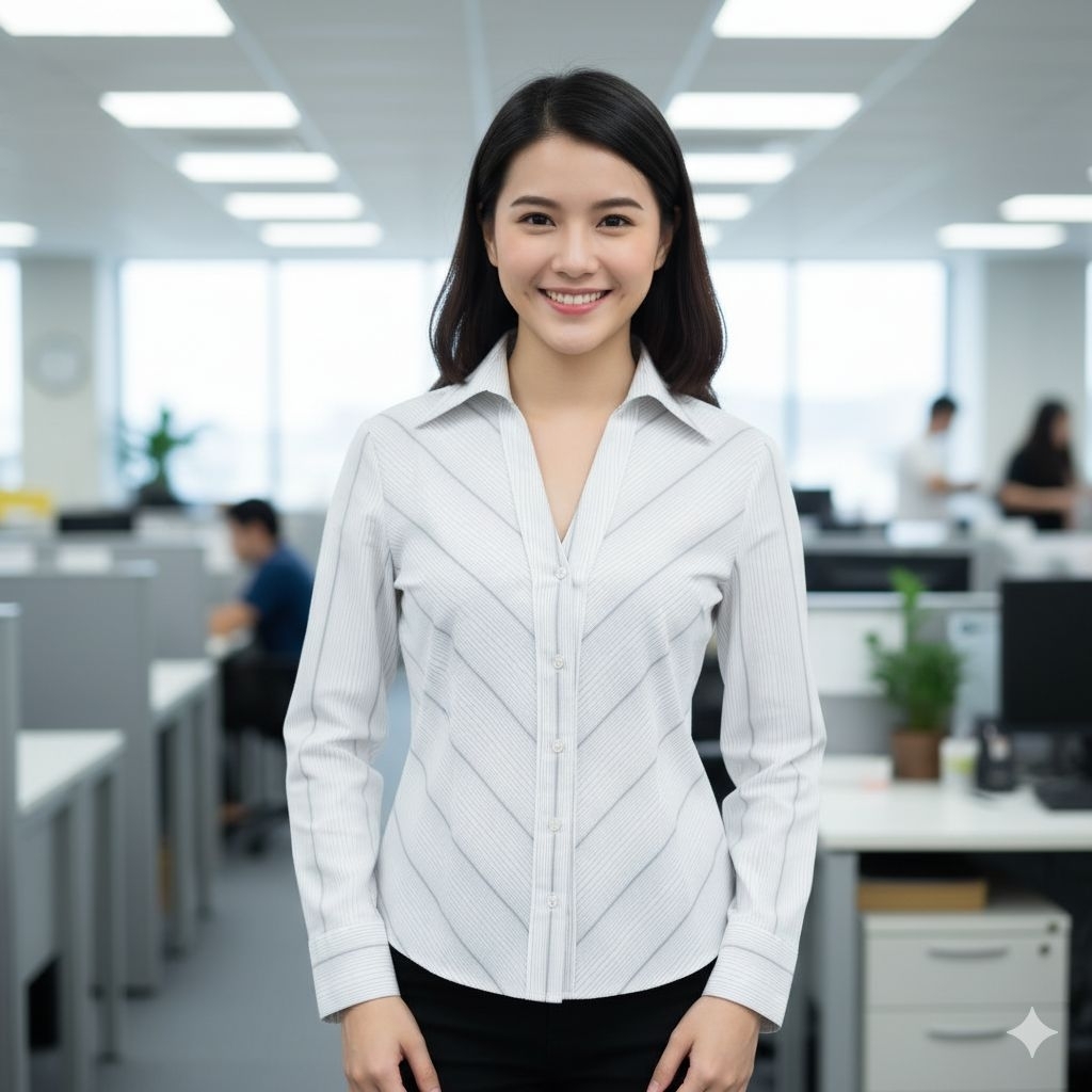 เสื้อเชิ๊ตผู้หญิงสีขาว อก 34 นิ้ว ยี่ห้อ Espada มือสอง