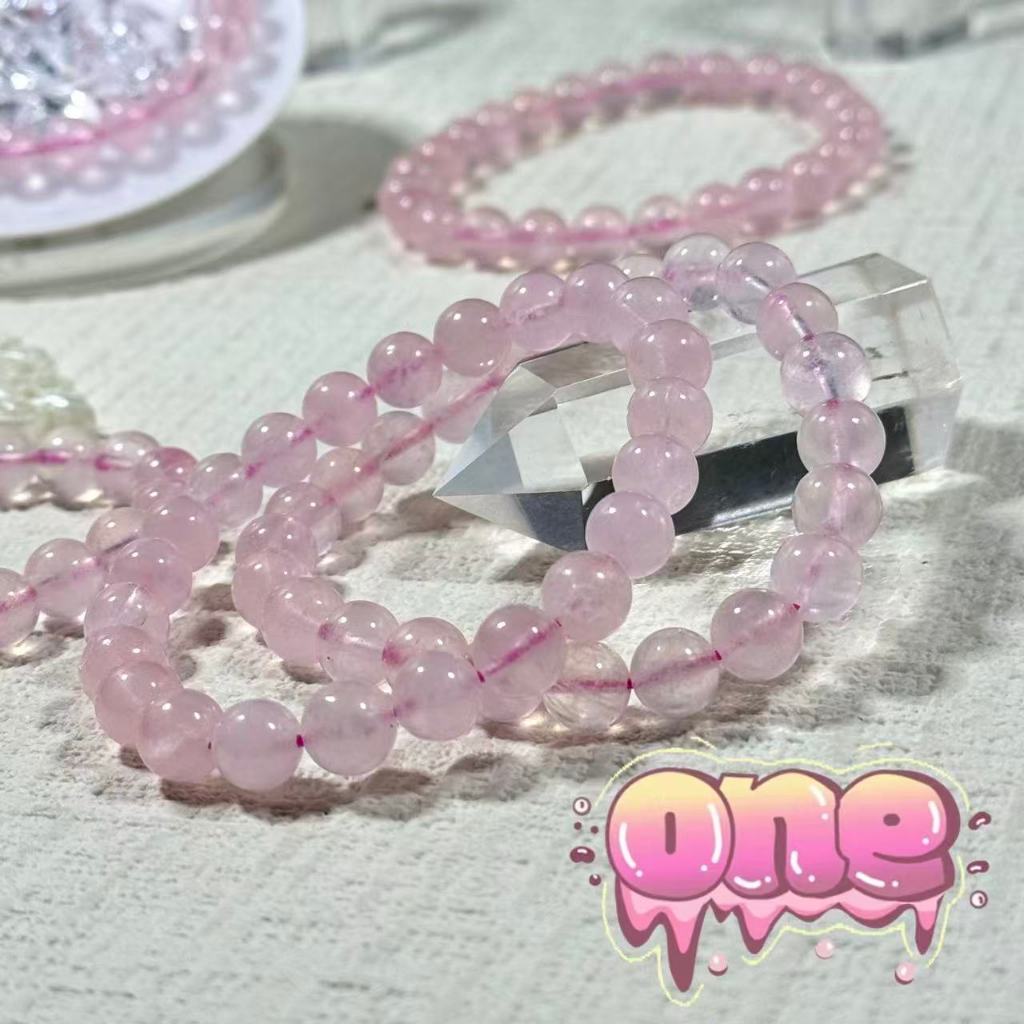 โรสควอตซ์ Rose Quartz ขนาด 8-9 มิล หินมงคล ด้านความรัก หินโรสควอทซ์ หินนำโชค หินโรสควอตซ์ กำไลหิน