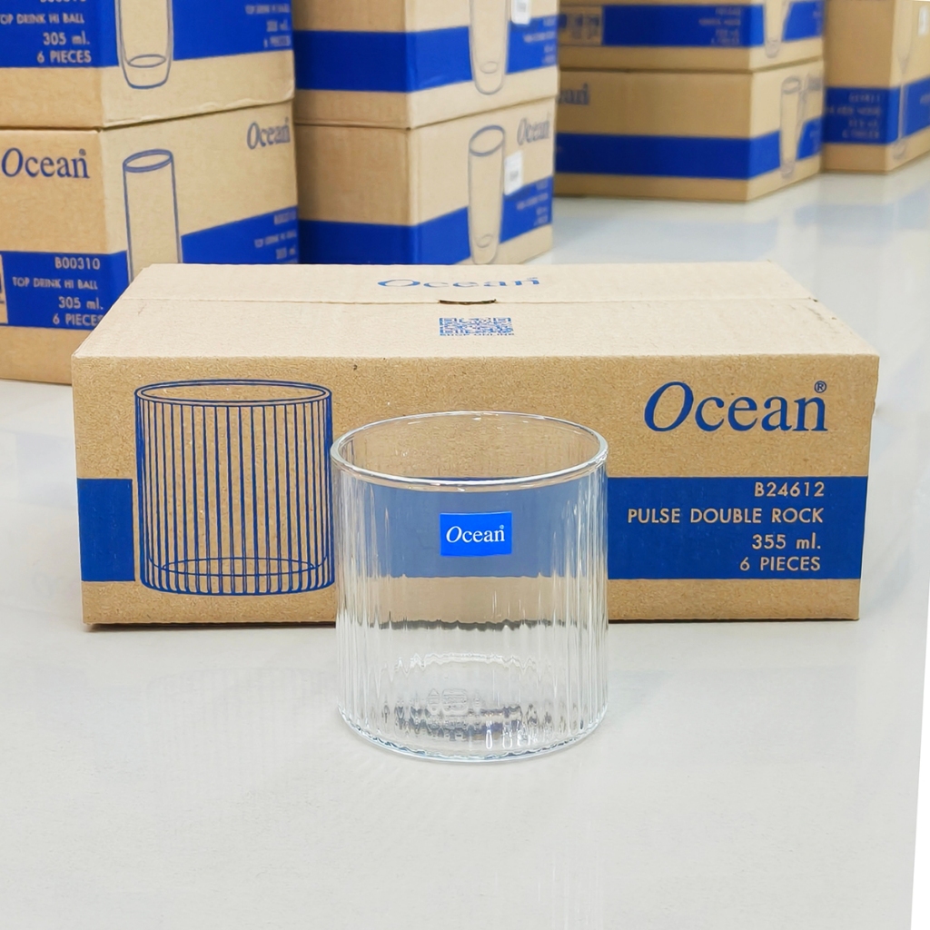 [กล่อง6ใบ/ B24612] แก้วน้ำ 355มล. แก้ววิสกี้ Ocean PULSE DOUBLE ROCK 355 ML.