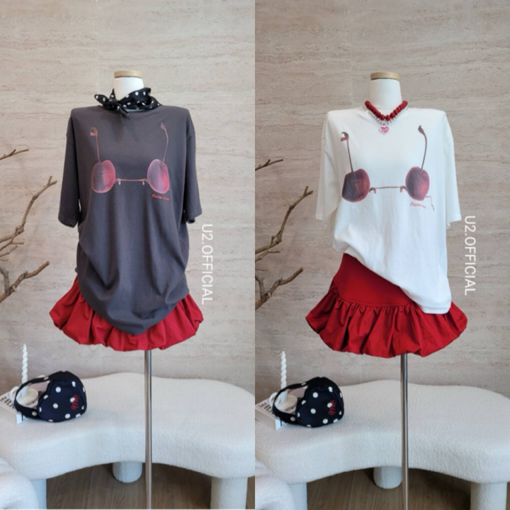 U2✨พร้อมส่ง🍒เสื้อยืดทรง Oversized ลาย Cherry งานป้าย🪧U2