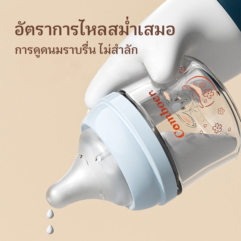 Comboer ขวดนมแก้วสำหรับเด็กแรกเกิด ขนาด 5.0 ซม. 80/160/240 มล（มีหัวนมทดแทนมาให้） ราคา ถูกที่สุด ดีลบีเคเค แกลเลอรีภาพที่ 3