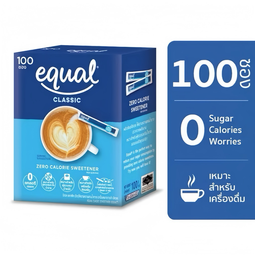 ❎EXP.2028 | Equal Classic 100 Sticks อิควล คลาสสิค ผลิตภัณฑ์ให้ความหวานแทนน้ำตาล 1 กล่อง 100 ซอง