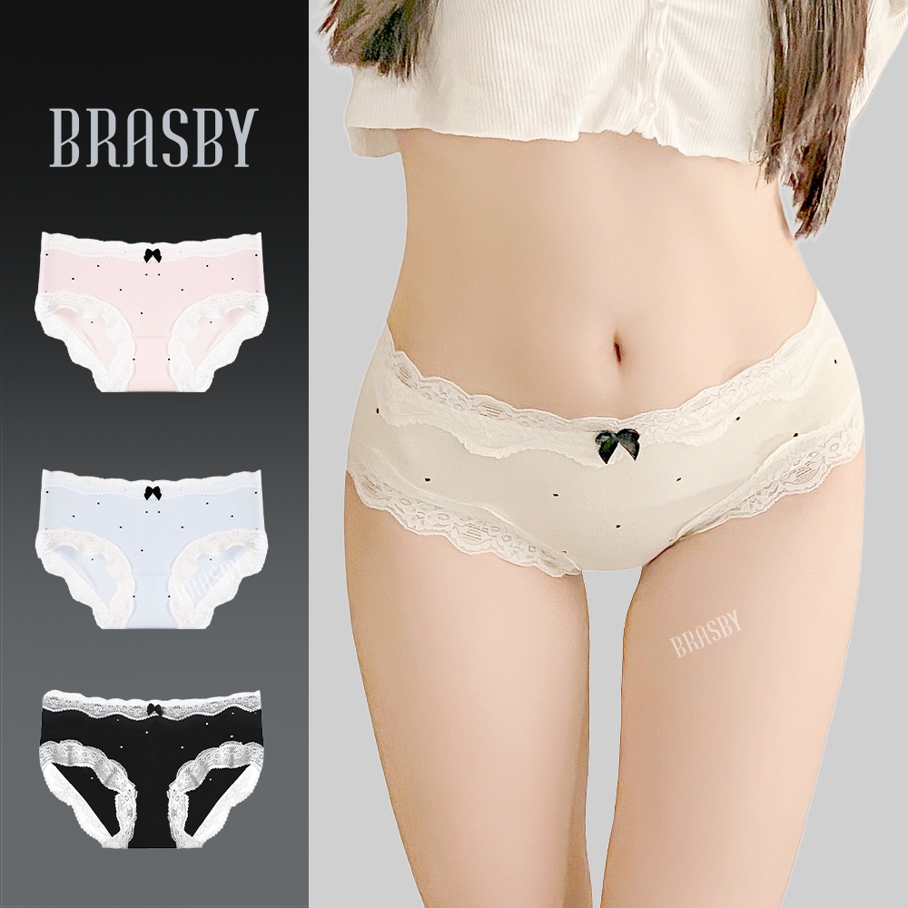 🎉Brasby🎉กางเกงชั้นในผู้หญิง กางเกงชั้นในลูกไม้ โบว์ตกแต่งหวานน่ารัก สบาย นุ่ม และระบายอากาศได้ดี