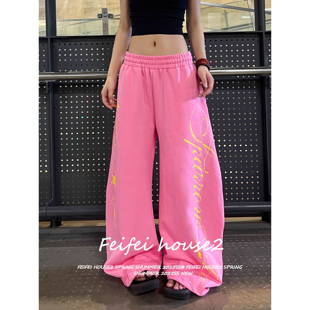 [Hip-hop print casual wide-leg pant]กางเกงกีฬาขากว้างพิมพ์ลายสไตล์สตรีทลำลองสไตล์ฮิปฮอปสำหรับผู้หญิง