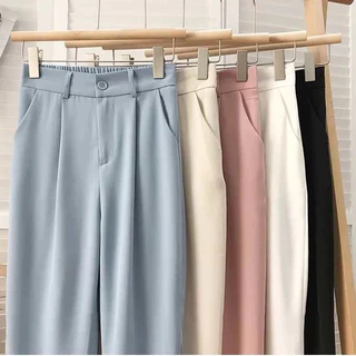 S-6XL กางเกงขายาวผู้หญิง เอวสูง ขากว้าง สูท สไตล์เกาหลี ผ้ายืด ไม่ยับง่าย | ส่งไวจากไทย