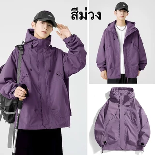 เสื้อแจ็คเก็ตผู้ชายอเมริกันย้อนยุคหลวมสบายๆกีฬากลางแจ้งกันลมและแจ็คเก็ตสไตล์เป็นกลางกันน้ําใส่ปีนเขา กีฬา และออกกำลังกาย