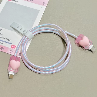 (1ชุด4ชิ้น) เคสถนอมสายชาร์จ Charger Protector Girly ปลอกหุ้มสายชาร์จ USB Type-C รูปหัวใจ สําหรับ Apple 18 20w ทนทานcable