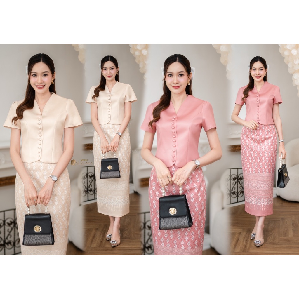รหัส6797-2:งานSet 2 ชิ้น (เสื้อ+กระโปรงยาว) งานผ้าโพลีเอสเตอร์งานพิมพ์ลาย