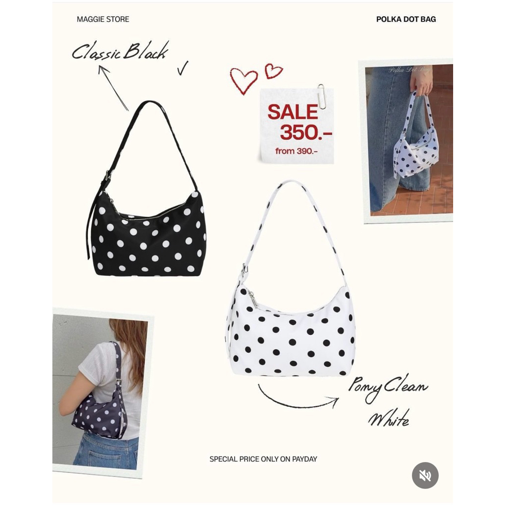 พร้อมส่ง💥Maggie - POLKA DOT BAG กระเป๋าผ้าไนลอน กระเป๋าผ้าลายจุด