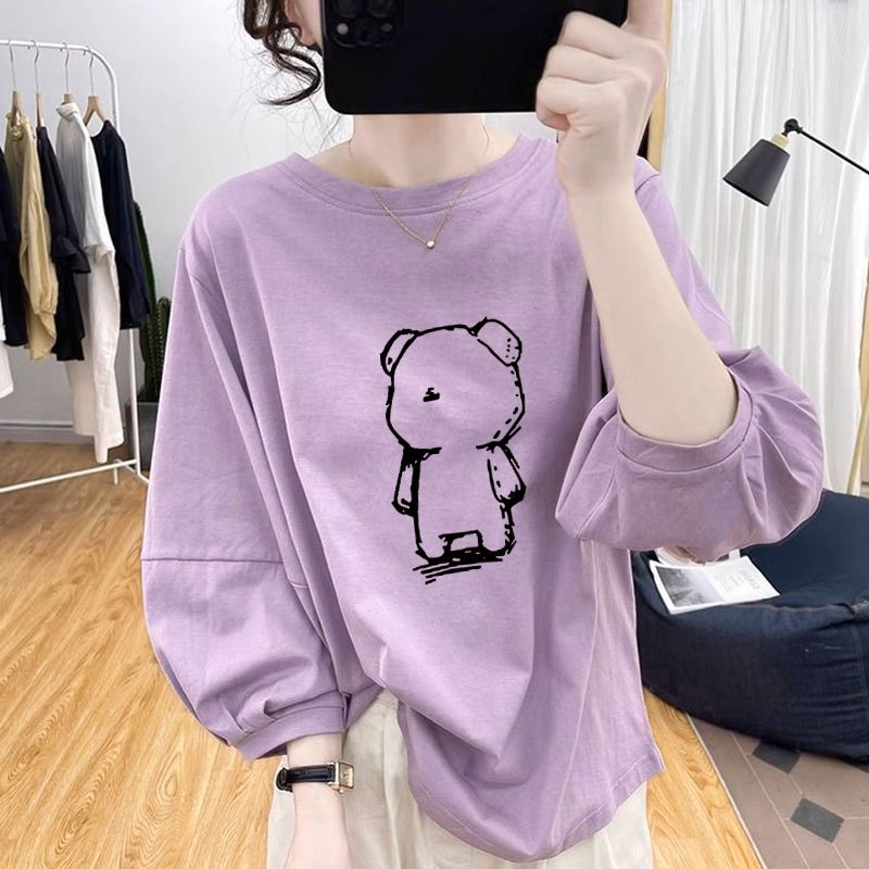 เสื้อแขนยาวผู้หญิงสไตล์เกาหลี oversize เสื้อผ้าสาวอวบไซส์ใหญ่น่ารัก วินเทจลำลองทรงหลวม เสื้อยืดแขนบอลลูนแฟชั่นมาใหม่สวยๆ