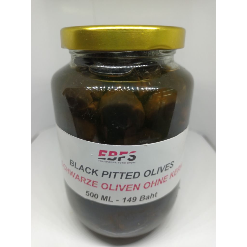 Black Pitted Olives in 500 ml jar/ลูกมะกอกดำไมมีเมล็ดในขวดโหลแก้ว 500 มิล