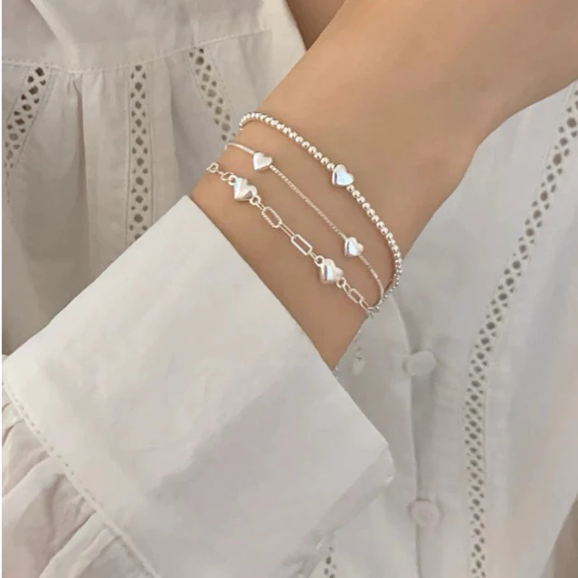 🍒พร้อมส่ง🍒 กำไลข้อมือ สร้อยข้อมือ กำไลชุบเงินแท้ รูปหัวใจรอบเส้น 1 ชิ้น