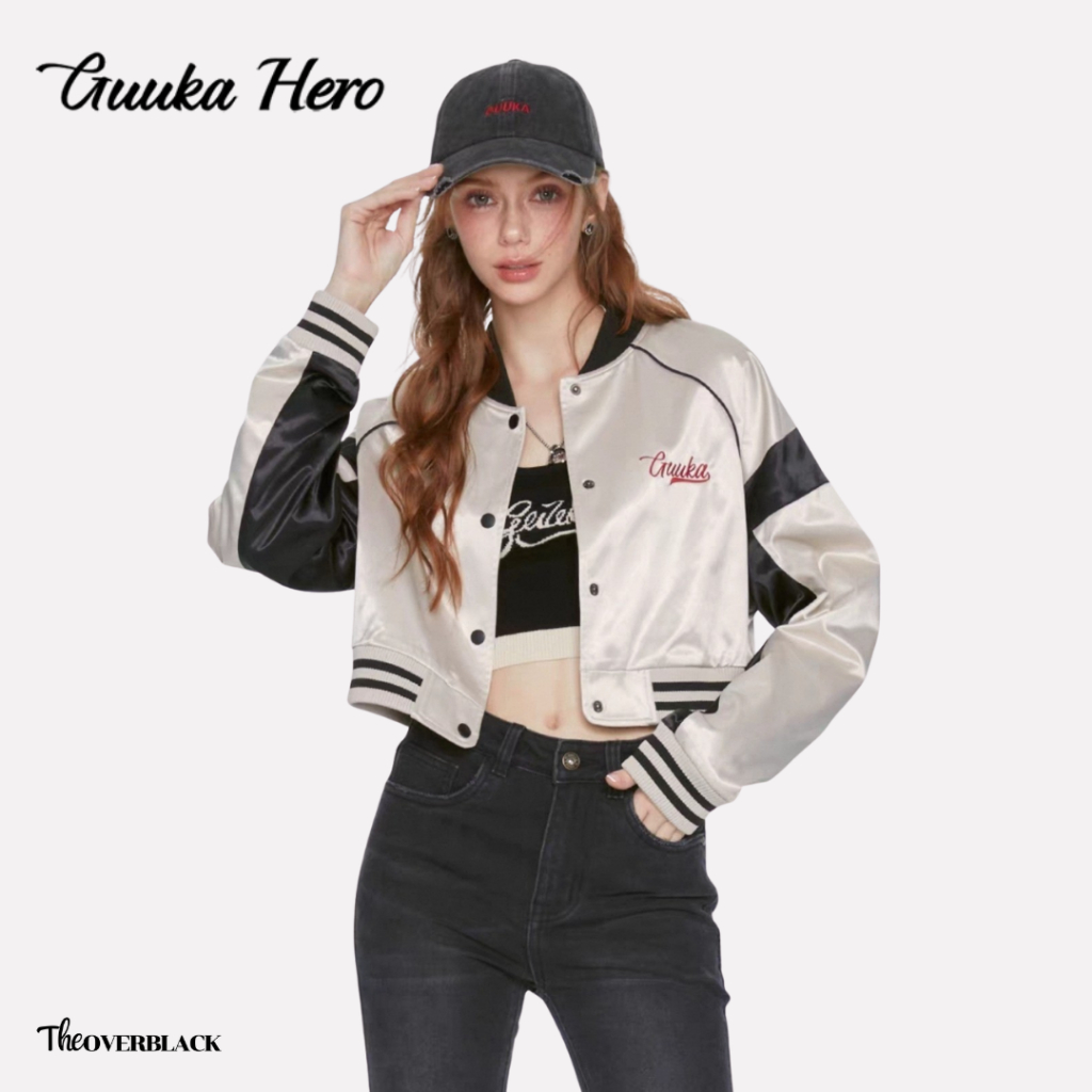 [ของแท้] Guuka Hero เสื้อแจ๊คเก็ต สุดเท่ เสื้อคลุม แจ๊คเก็ต ครอป แขนยาว