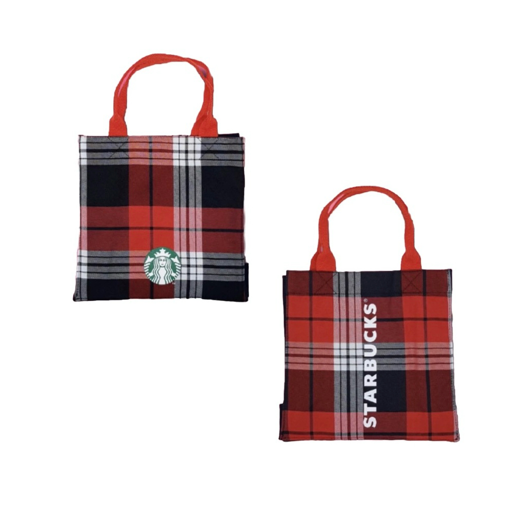 2020 Starbucks Christmas Holiday Red Scott Bag with Green Siren Logo กระเป๋าคริสต์มาส สตาร์บัคส์ ลายสก็อตแดงดำมีโลโก้