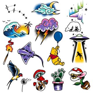 แบบลายสัก แนวนิวสคูล กระดาษลอกลายพร้อมใช้งาน แปะติด สักได้เล…