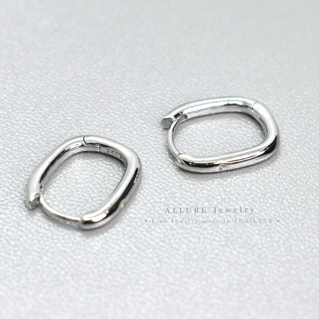 ต่างหูห่วงเงินแท้ 925 ชุบทองคำขาว ประดับเพชร CZ Swiss diamond [ Beverly - Allure Jewelry ]