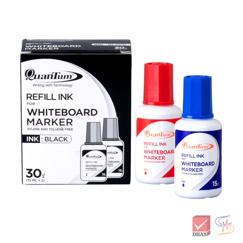 Quantum ควอนตั้ม หมึกเติม ปากกาไวท์บอร์ด 15 ml จำนวน 2 ขวด/กล่อง