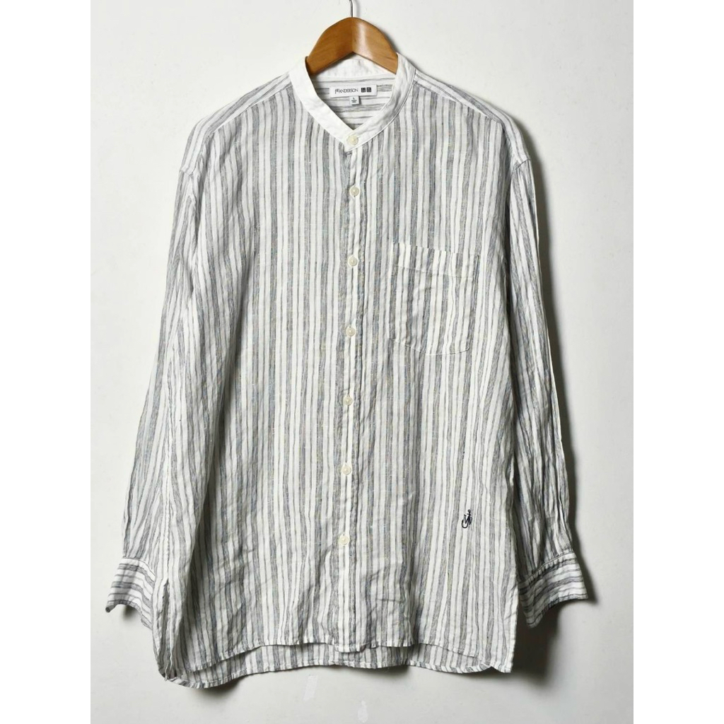 band collar linen stripe shirt jw x uniqlo
