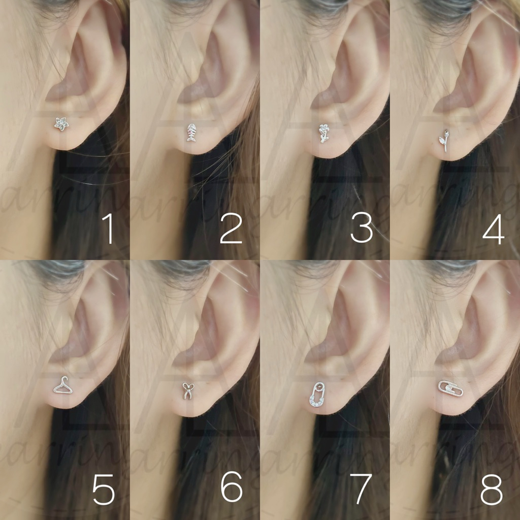 [มินิมอลสีเงิน158] ต่างหูมินิมอลแบบติดหู ราคาต่อ1คู่ พร้อมแป้น(ทับหลัง)แบบโลหะทุกคู่