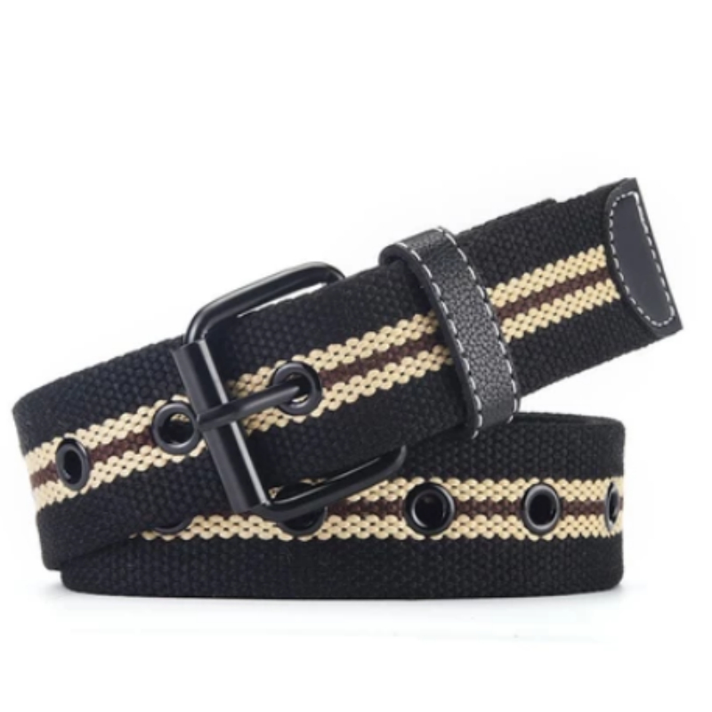 แฟชั่น ความเรียบง่าย สันทนาการ ร้อยชุด ผู้ชาย ผ้าใบ แถบ สีดำ รูเข็ม เข็มขัด - รูปที่ 7