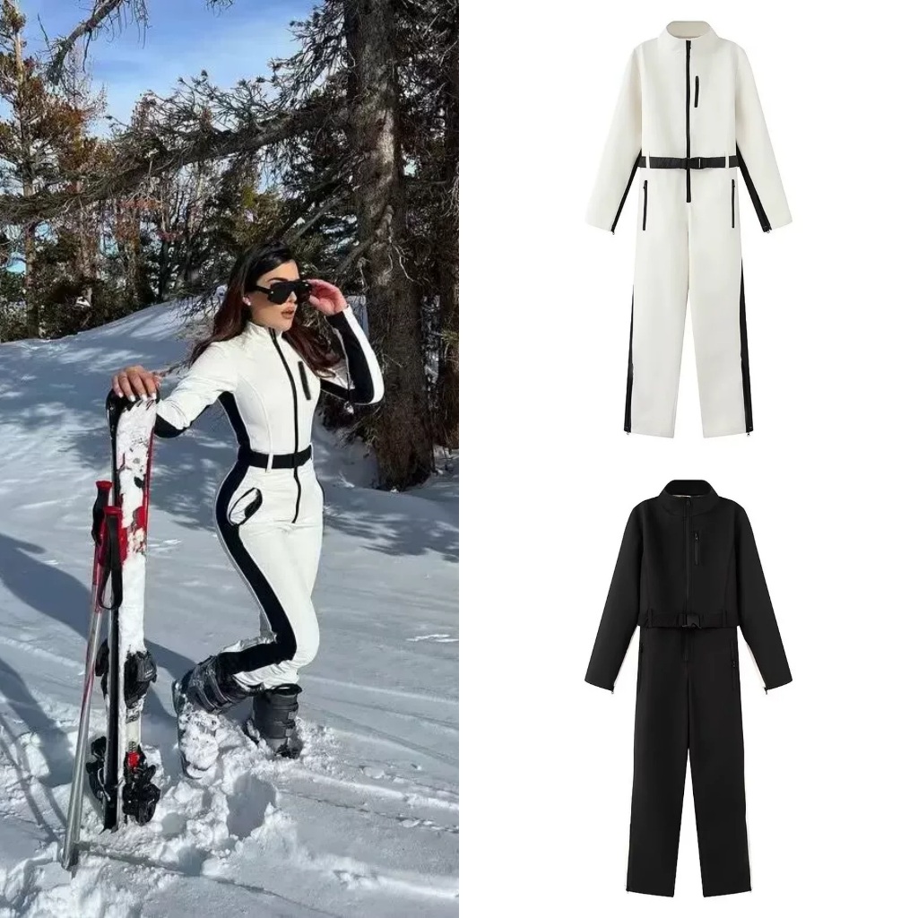 พร้อมส่ง 2สี ขาว,ดำ ชุดเล่นสกีจั๊มสูท ชุดหมีกันหนาว (J016)