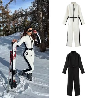 พร้อมส่ง 2สี ขาว,ดำ ชุดเล่นสกีจั๊มสูท ชุดหมีกันหนาว (J016)