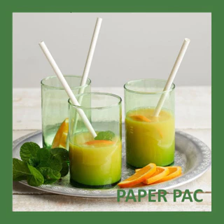 [100 ชิ้น] หลอดกระดาษ สีขาว 6 มม x 197 มม เป็นมิตรกับสิ่งแวดล้อม ย่อยสลายได้ Paper Straw