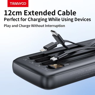 TRANYOO TIS 20000mAh power bank with 4 built-in charging cables, Mi&ro/Type-C/Light&ing/USB power display, fast charging