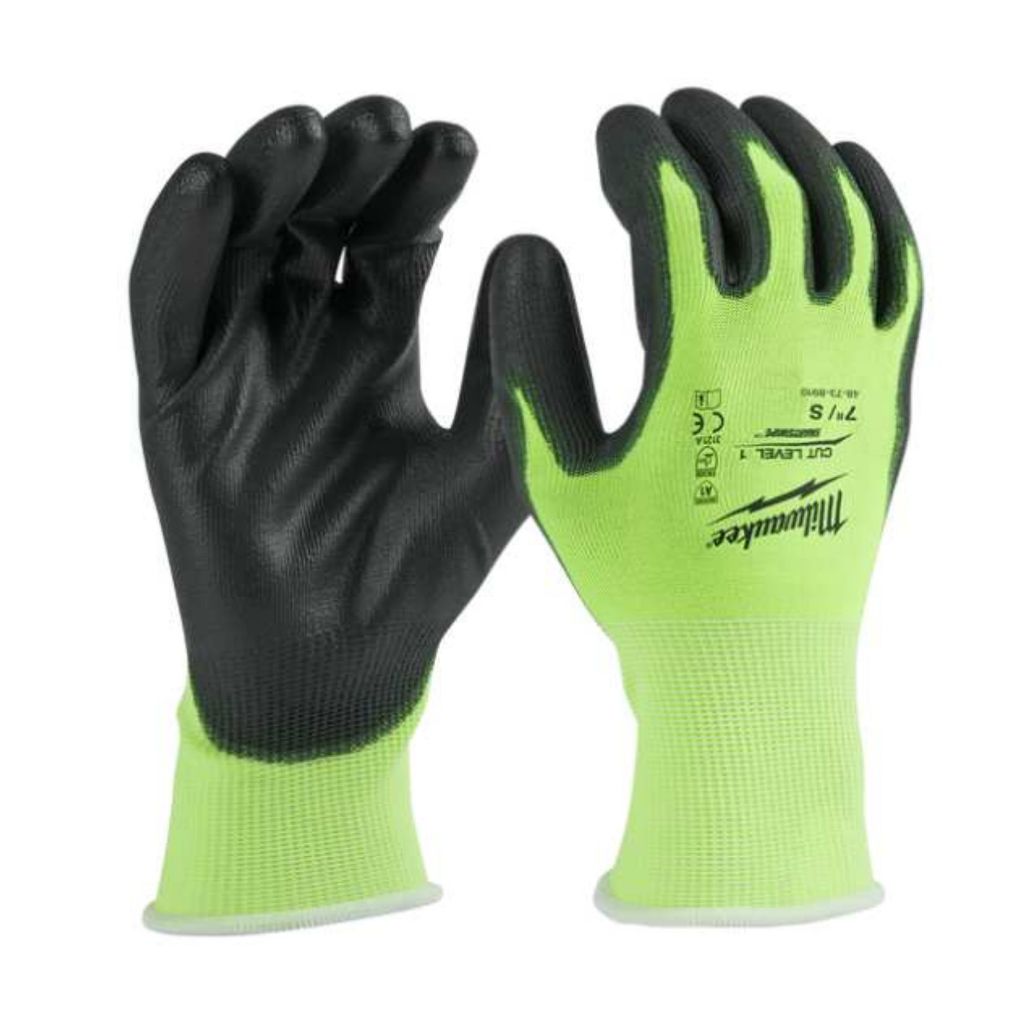 Milwaukee รุ่น 48-73-8912 (Size L) ถุงมือกันบาดแบบเคลือบโพลียูรีเทน (High Visibility Cut Level 1 Polyurethane Dipped Glo