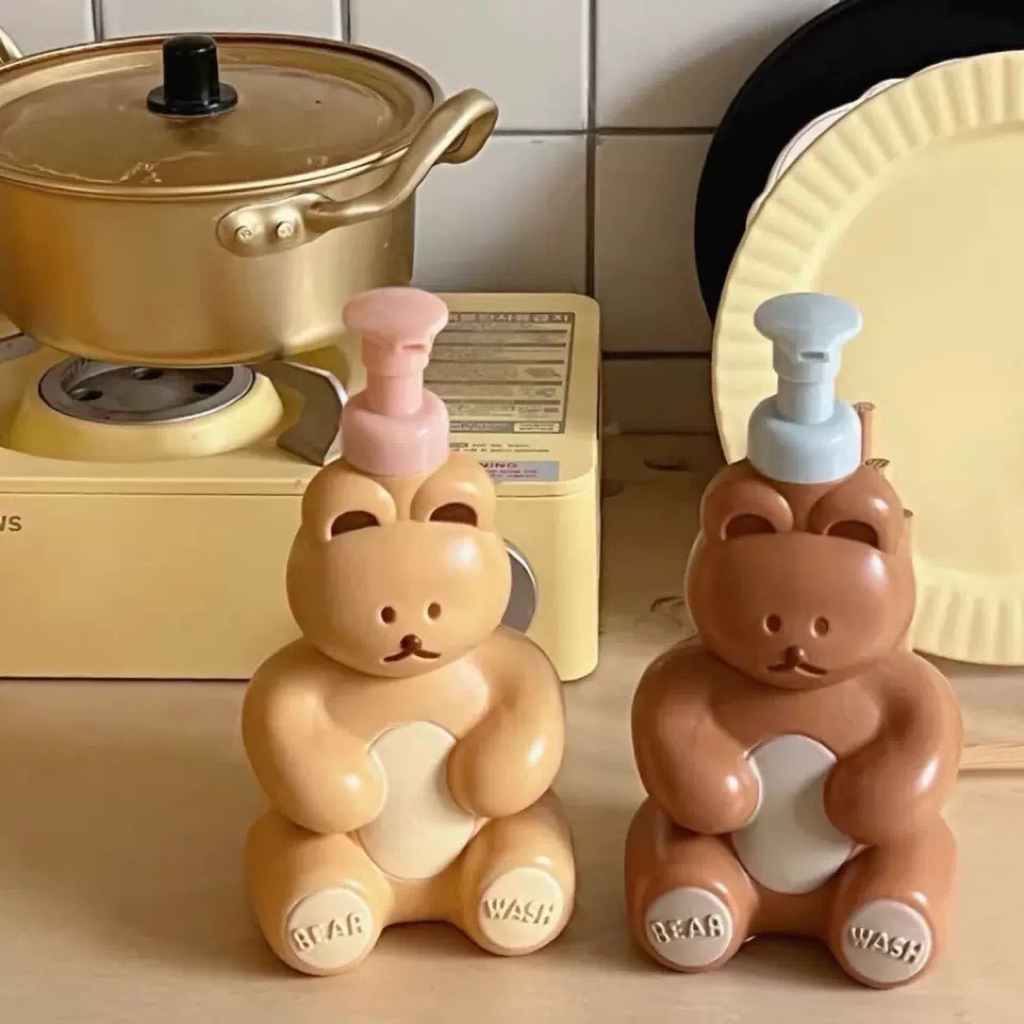 พร้อมส่งจากไทย Bear Dispenser and toothbrush holder ขวดปั๊มฟองสบู่หมี ขวดใส่สบู่แชมพู ที่วางแปรงสีฟันซิลิโคน