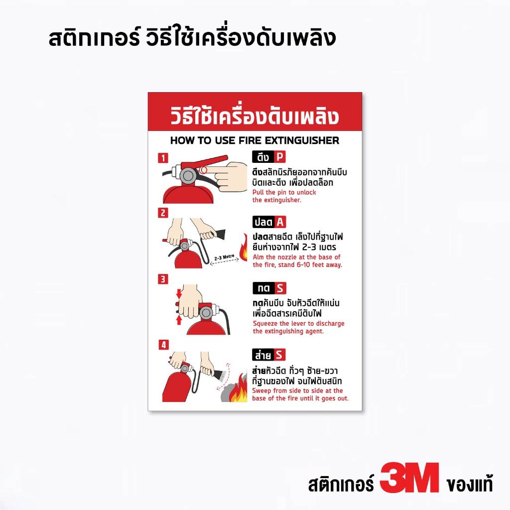 (N315) ป้ายสติกเกอร์ถังดับเพลิง วิธีใช้งานถังดับเพลิง Fire Extinguisher ป้ายสติกเกอร์ PVC 3M สินค้าคุณภาพ