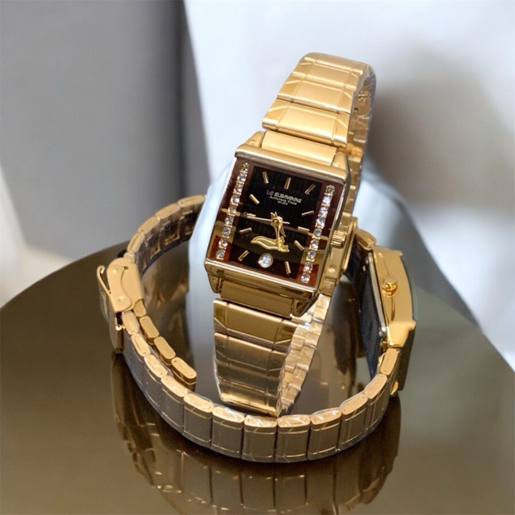 us submarine รุ่น S-1012M นาฬิกาผู้หญิงนาฬิกาข้อมือ ควอทซ์ สีทอง มีวันที่ กันน้ำ ของแท้100%