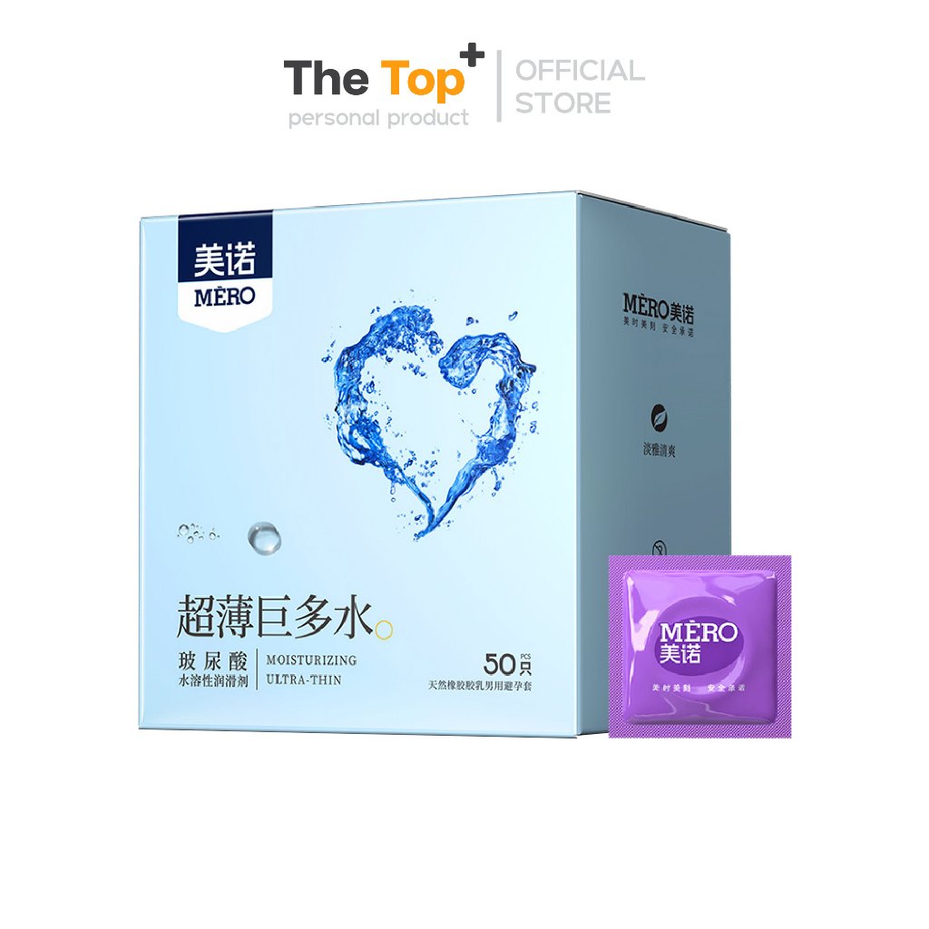 MERO 50 ชิ้น ถุงยางอนามัยราคาส่ง แบบบาง 0.01–0.02 ขนาด 52±2 มม. เพิ่มสารหล่อลื่นไฮยาลูรอน